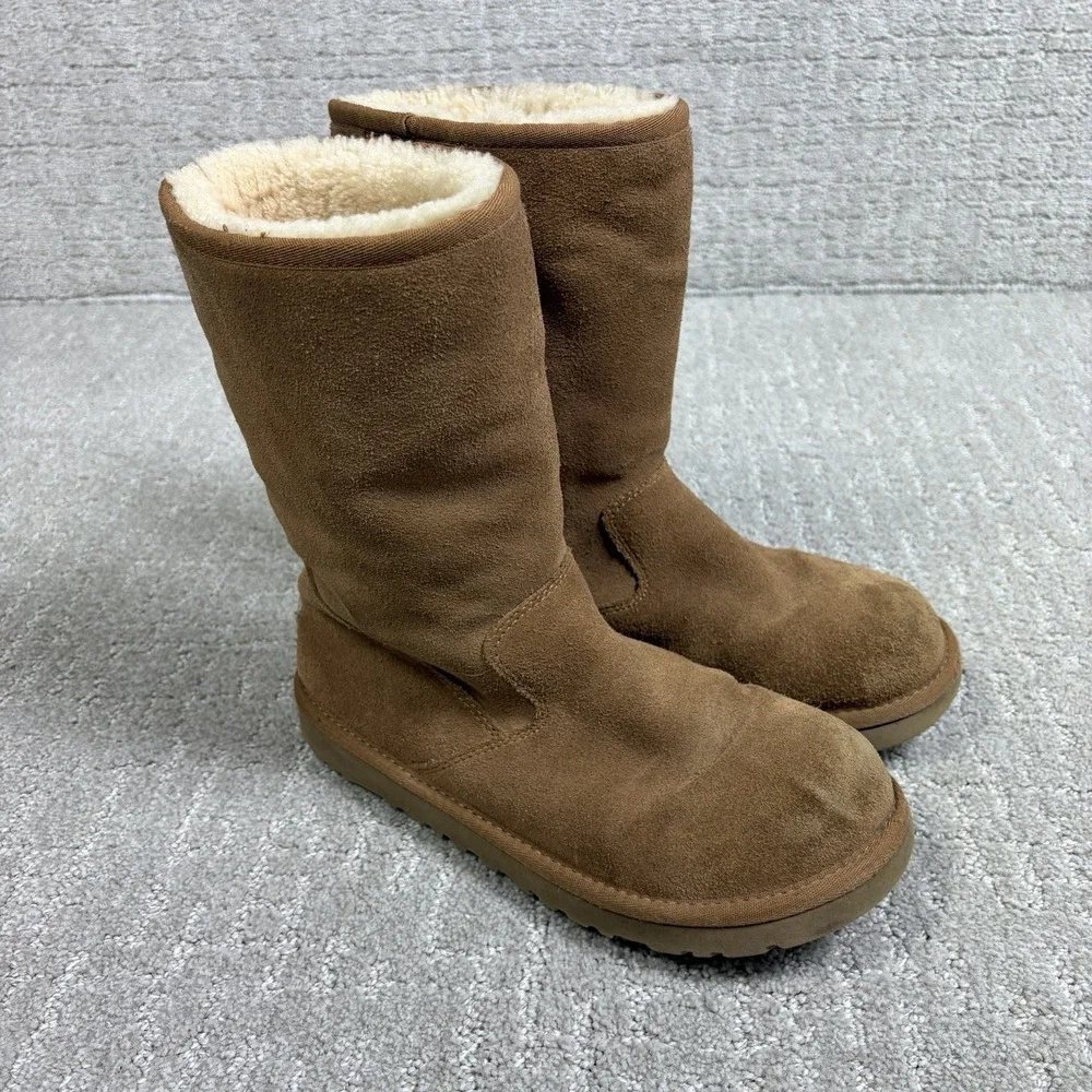 UGG Women's 6 Lil Sunshine 5948 Chestnut Suede Sheepskin Winter Zip Boots